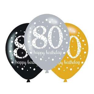 Amscan Sparkling Celebration 80th Latex Balloons 6 Pack Multicoloured 30 cm