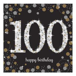 Amscan Sparkling Celebration 100th Birthday Lunch Napkins 16 Pack Multicoloured