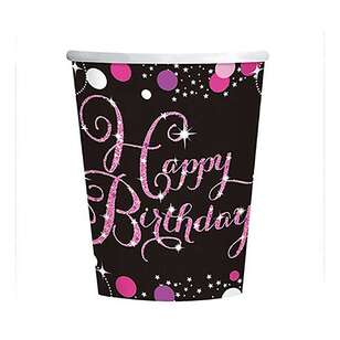 Amscan Pink Celebration Happy Birthday Cups 8 Pack Multicoloured 266 mL