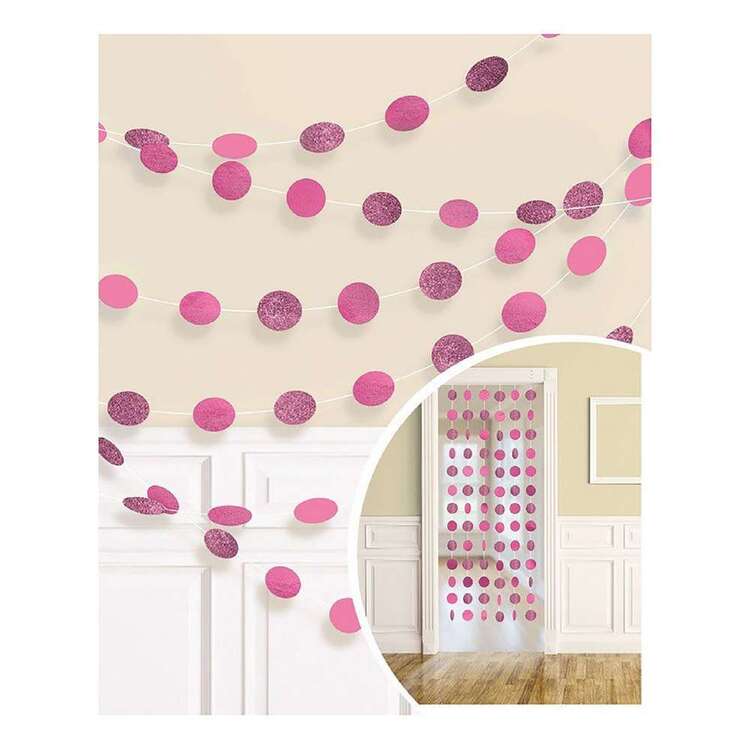 4M Hot Pink Birthday Party Decorations Circle Dots Garland Rose Pink  Hanging Paper Polka Dots Streamer for Bachelorette Wedding