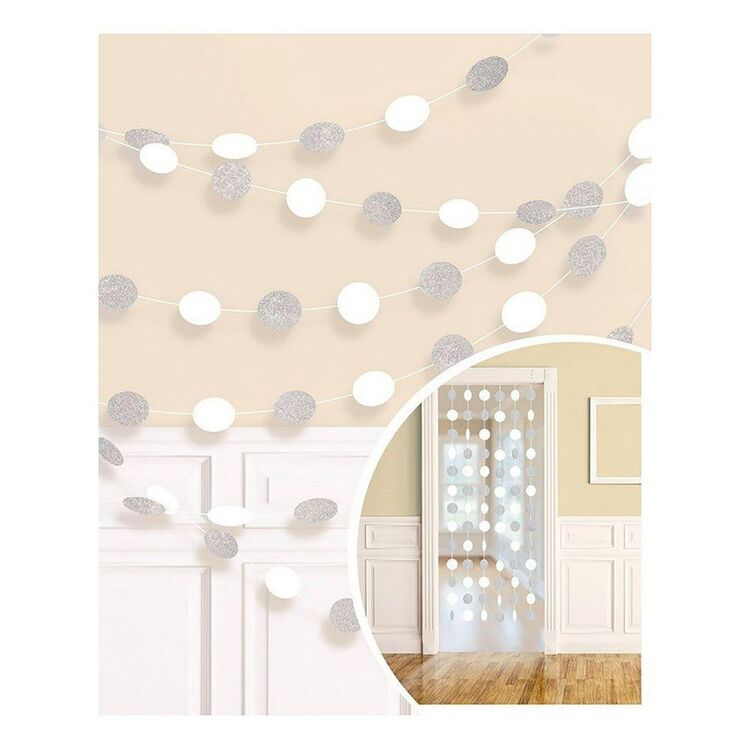Amscan Round Glitter String Decoration 3 Pack White