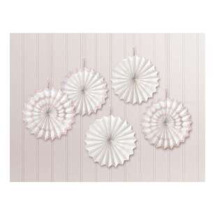 Amscan White Hot-Stamped Fan Decorations 5 Pack White