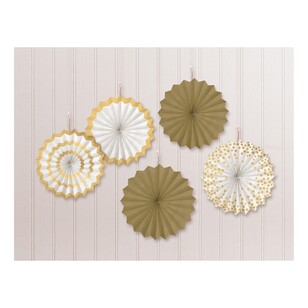 Amscan Gold Printed Fan Decorations 5 Pack Gold