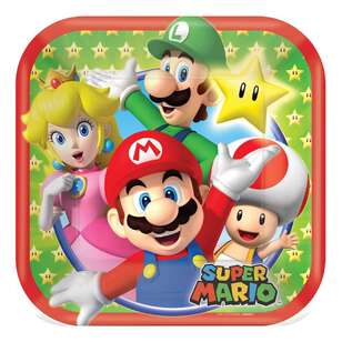 Amscan Super Mario Bros Square Plates 8 Pack Multicoloured 17 cm