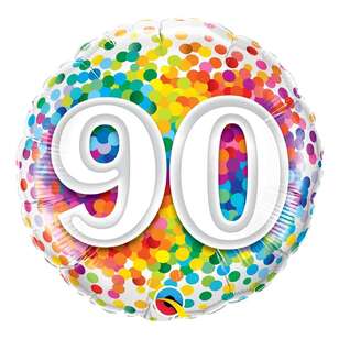 Qualatex 90th Rainbow Confetti Round Foil Balloon Multicoloured 18 Inches