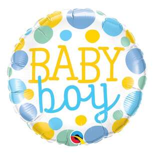 Qualatex Baby Boy Dots Round Foil Balloon Multicoloured 18 Inches