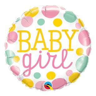 Qualatex Baby Girl Dots Round Foil Balloon Multicoloured 18 Inches