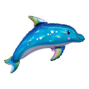 Anagram Holographic Iridescent Dolphin SuperShape Foil Balloon Multicoloured