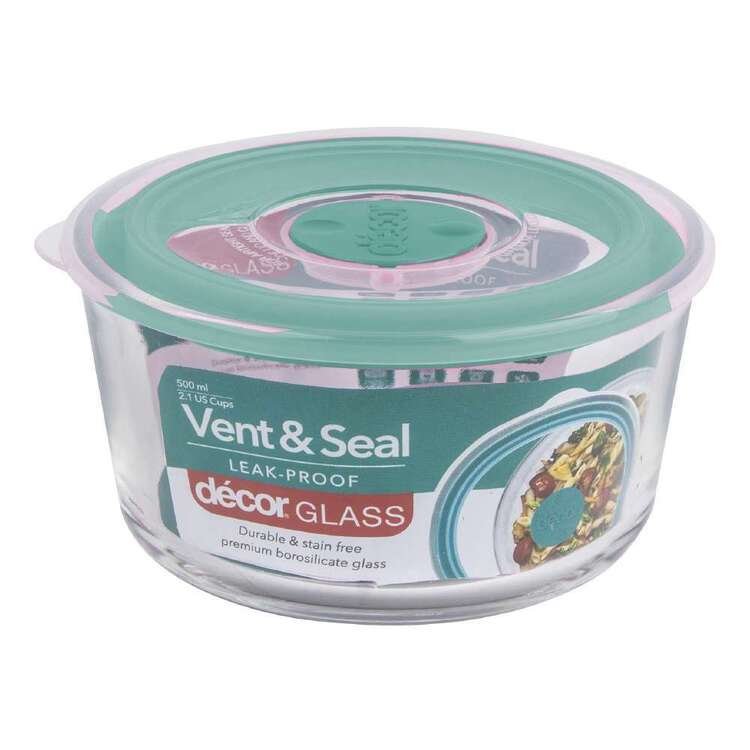 Decor Vent Seal 500 mL Round Container Clear & Teal 500 mL