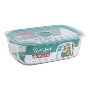 Decor Vent Seal 1.5L Oblong Container Clear & Teal 1.5 L