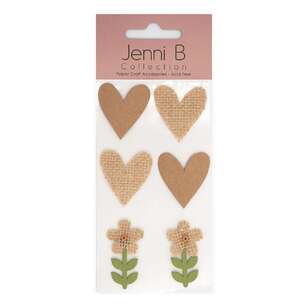 Jenni B Kraft Burlap Hearts & Flower Stickers Natural