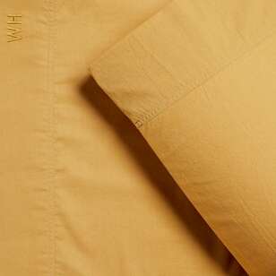 White Home Washed Cotton Sheet Set Saffron