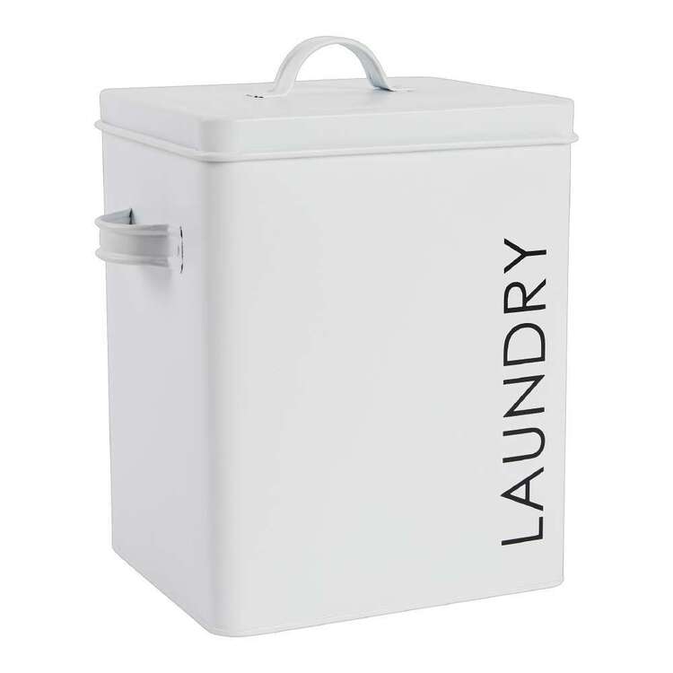 Living Space Laundry Tin With Scoop White 18 x 15 x 23 cm