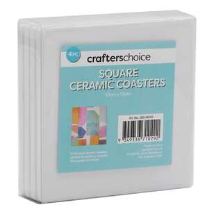 Crafters Choice 4 Packs Square Ceramic Coaster White
