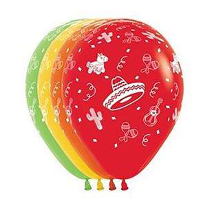 Anagram Mexican Fiesta Latex Balloon 12 Pack Multicoloured 30 cm