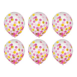 Anagram 30 cm Latex Confetti Balloon 6 Pack Pink & Gold 30 cm