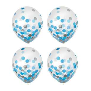 Anagram 30 cm Latex Confetti Balloon 4 Pack Blue & Silver 30 cm