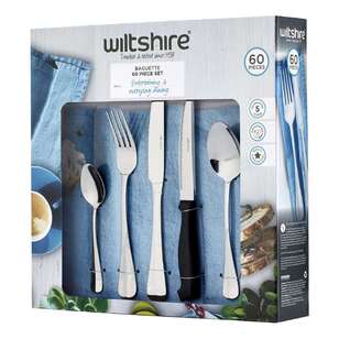Wiltshire Baguette Cutlery Set with Steak Knives 60 Piece  Silver