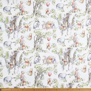 Winnie The Pooh Treehouse Printed Cotton Sheeting Blue & Multicoloured 150 cm