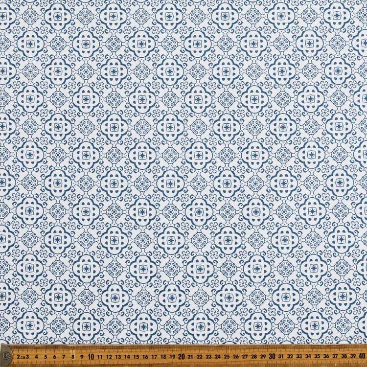 Florence Mosaic Thermal Curtain Fabric  Teal & White 120 cm