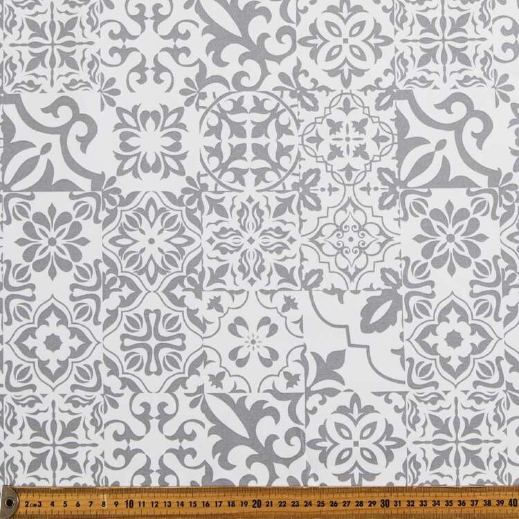 Venice Tile Thermal Curtain Fabric Grey & White 120 cm