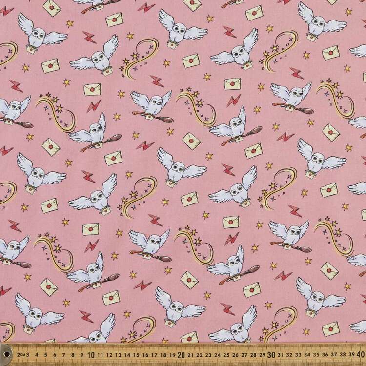 Harry Potter Whimsical Hedwig Cotton Fabric Pink 112 cm