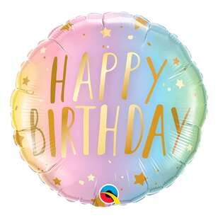 Birthday Pastel Ombre & Stars Round Foil Balloon Multicoloured 45 cm