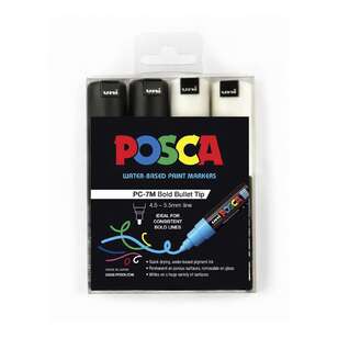POSCA PC-7M 4 Pack Poster Markers Black & White