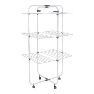 Living Space 3 Tier Foldable Airer On Wheels White