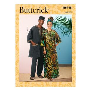 Butterick Sewing Pattern B6748 Misses'/Men's Tunic, Caftan, Pants, Hat and Head Wrap
