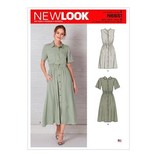 New Look Sewing Pattern N6651 Misses' Button Front Dress With Elastic Waist 10 - 22