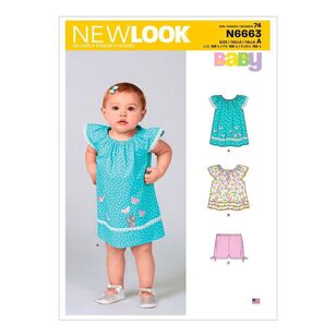 New Look Sewing Pattern N6663 Infants' Dress, Top With Appliques & Trims & Pants With Bows At Hem 10 - 22