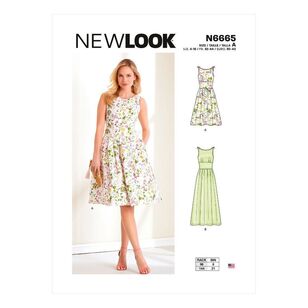 New Look Sewing Pattern N6665 Misses' Dresses With Neck & Armhole Piping, Waist Yoke & Skirt Pleats 10 - 22