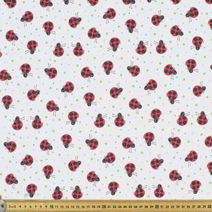 Cheeky Ladybug Printed 112 cm Flannelette Fabric White 112 cm