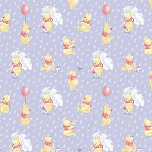 Disney Winnie The Pooh & Piglet In Rain Cotton Fabric Lilac 112 cm