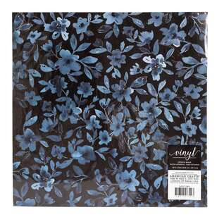 American Crafts 12X12 in Vinyl Black Blue Black Paintery Floral 12 x 12 in