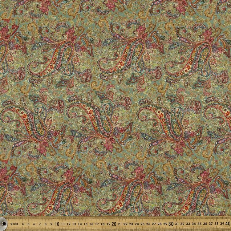 Ornate Paisley Digital Printed 142 cm Combed Cotton Sateen Fabric Sage 142 cm