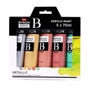 Jasart Byron 75 ml Metallic Acrylic Paint Set 5 Pack Multicoloured