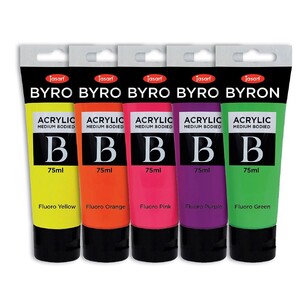 Jasart Byron 75 ml Fluoro Acrylic Paint Set 5 Pack Multicoloured