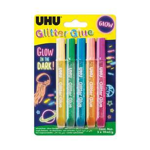 UHU Glitter Glue Glow In The Dark 10 ml 5 Pack Multicoloured 10 mL