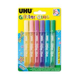 UHU 6 Pack Shiny Glitter Glue Set Shiny 20K