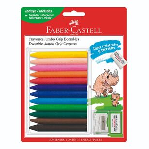 Faber Castell Erasable Jumbo 12 Pack Grip Crayons Multicoloured