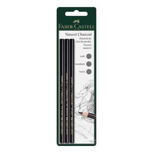 Faber Castell Pitt 3 Pack Natural Charcoal Pencils Multicoloured