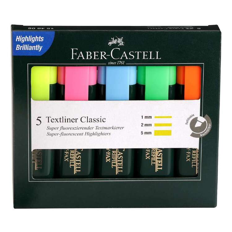 Faber Castell Textliner Classic 5 Pack Highlighters