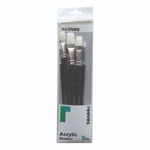 Reeves 5 Pack Acrylic Synthetic Flat Brush Set Multicoloured