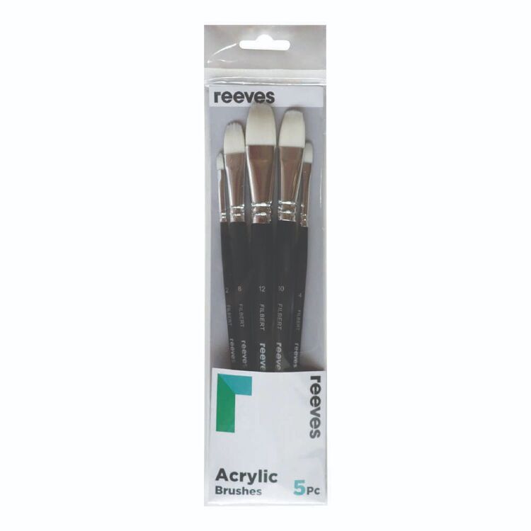 Reeves 5 Pack Filbert Acrylic Synthetic Flat Brush Set Multicoloured