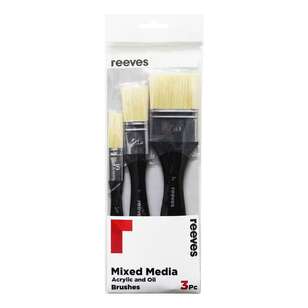 Reeves 3 Pack Acrylic & Oil Mixed Media Hog Splater Brush Set Multicoloured