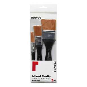 Reeves 3 Pack Acrylic & Watercolour Gold Synthetic Splater Brush Set Multicoloured