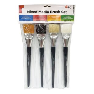 Reeves Mixed Media Short Handle Flat Brush Set 4 Pack Multicoloured