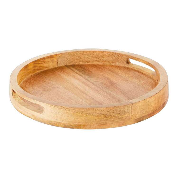 Living Space Round Wooden Tray With Handles